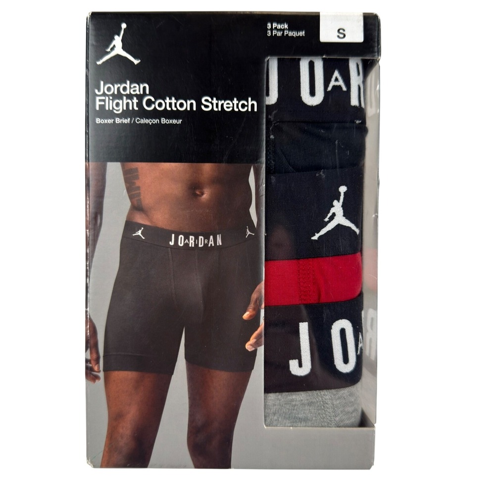 Jordan Flight Cotton Stretch 3 Pack Boxer Briefs Gym Red Black Mens Small NIB